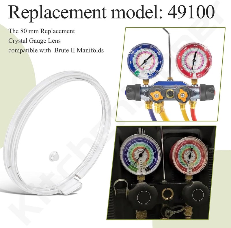 KitchenKipper 2 Pack 49100 80 mm Replacement Crystal Gauge Lens for Brute II Manifolds, Compatible with Ye-llow Jacket (Red or Blue) - Image 2